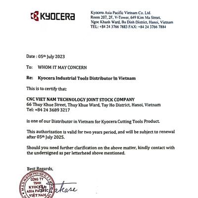 CHỨNG NHẬN ĐẠI LÝ ỦY QUYỀN KYOCERA
